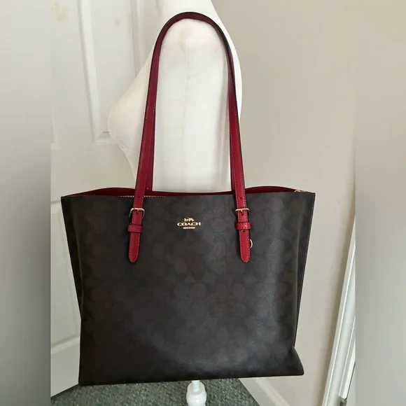 Coach Signature Brown Tote with Red Straps - Picture 1 of 6